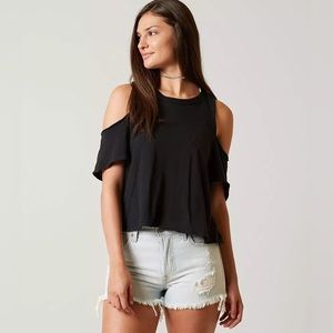 Free People Taurus Black Open Back Cross Top Tee Shirt